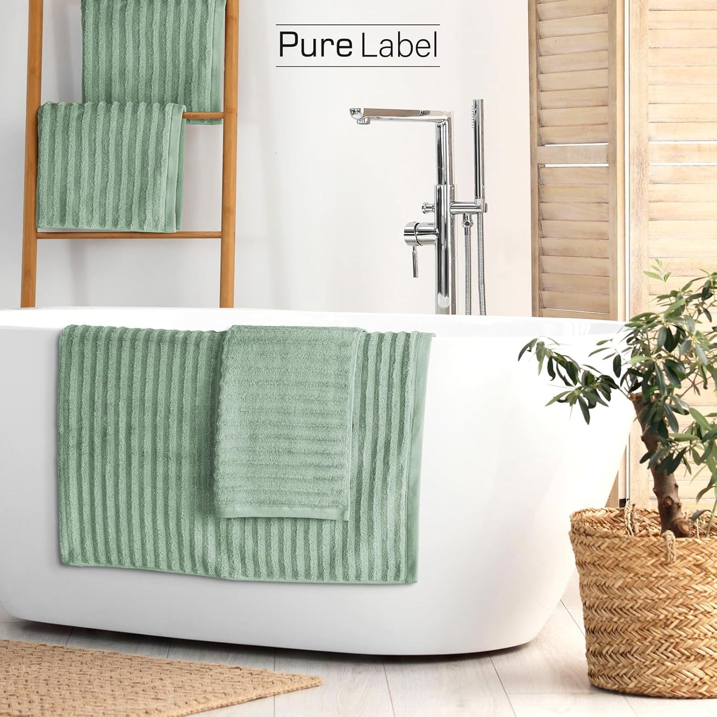 Pure Label 6-Piece Hand Towel Set with Hanging Loops Made of 100% Cotton, Absorbent and Soft, 2 x Bath Towels (70 x 140 cm), 2 x Hand Towels (50 x 100 cm), 2 x Guest Towels (30 x 50 cm),