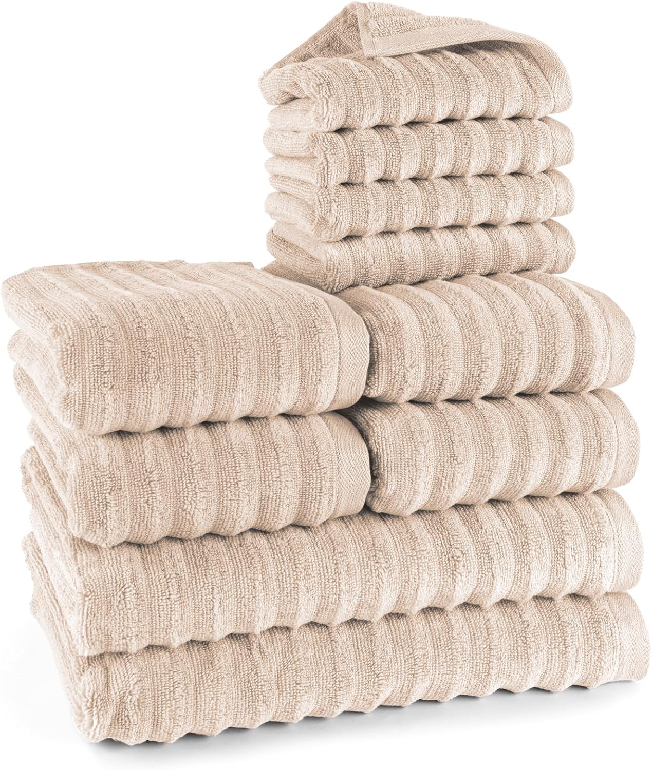 Pure Label 6-Piece Hand Towel Set with Hanging Loops Made of 100% Cotton, Absorbent and Soft, 2 x Bath Towels (70 x 140 cm), 2 x Hand Towels (50 x 100 cm), 2 x Guest Towels (30 x 50 cm),