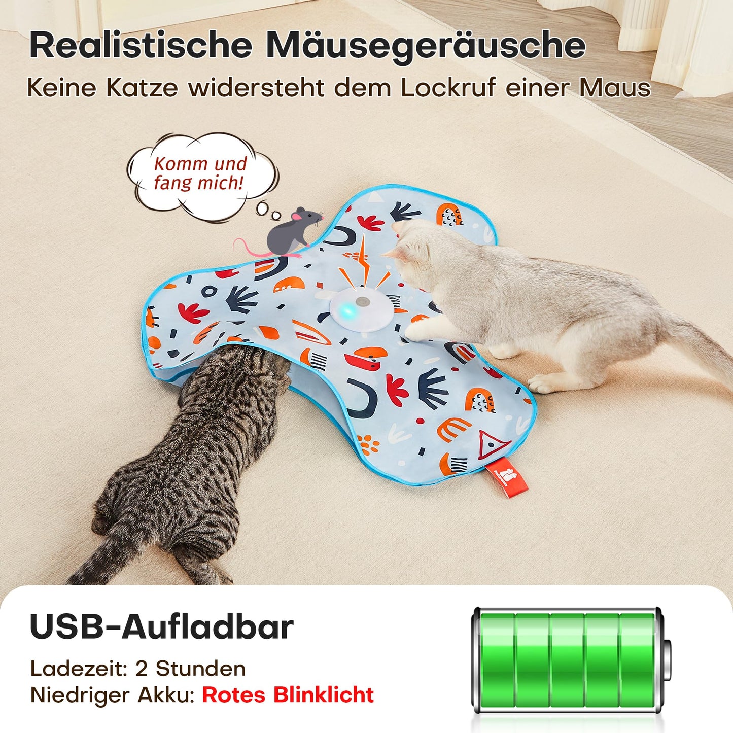 Potaroma Interaktives Katzenspielzeug mit Federautomatik - deales Bewegungsspielzeug für aktive Wohnungskatzen