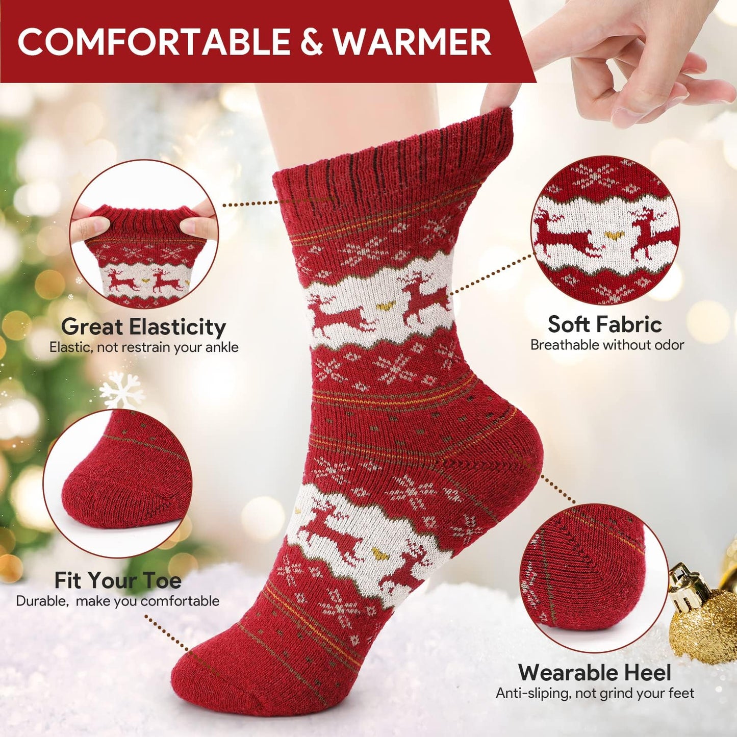 Airabc 5 Pairs of Women's Thermal Socks, Warm Winter Socks, Colourful Cosy and Breathable