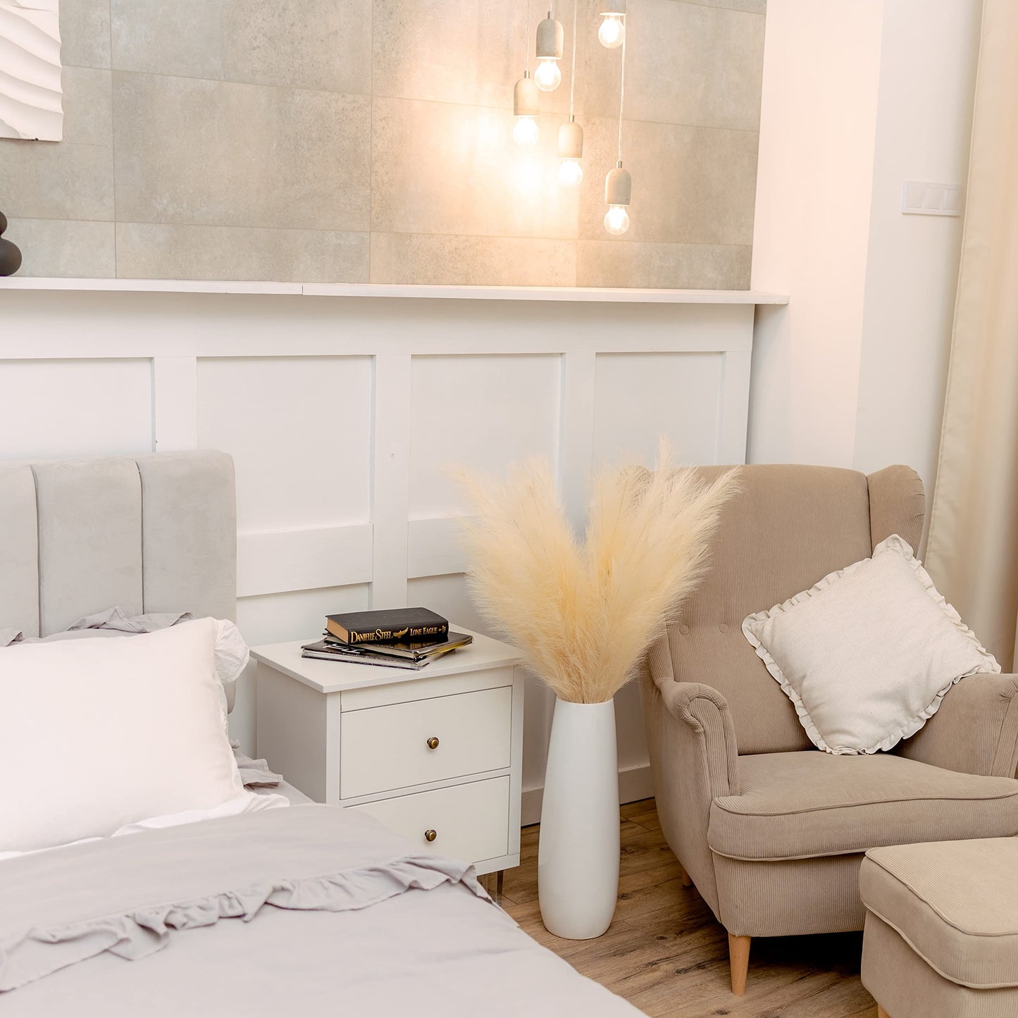 ORNA Artificial Pampas Grass Artificial Flower Long Branches Extra Fluffy 114 cm High (3 Stems x 20 Forks) for Modern Home Decoration