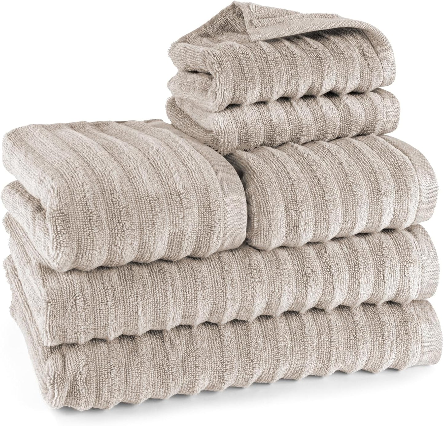 Pure Label 6-Piece Hand Towel Set with Hanging Loops Made of 100% Cotton, Absorbent and Soft, 2 x Bath Towels (70 x 140 cm), 2 x Hand Towels (50 x 100 cm), 2 x Guest Towels (30 x 50 cm),