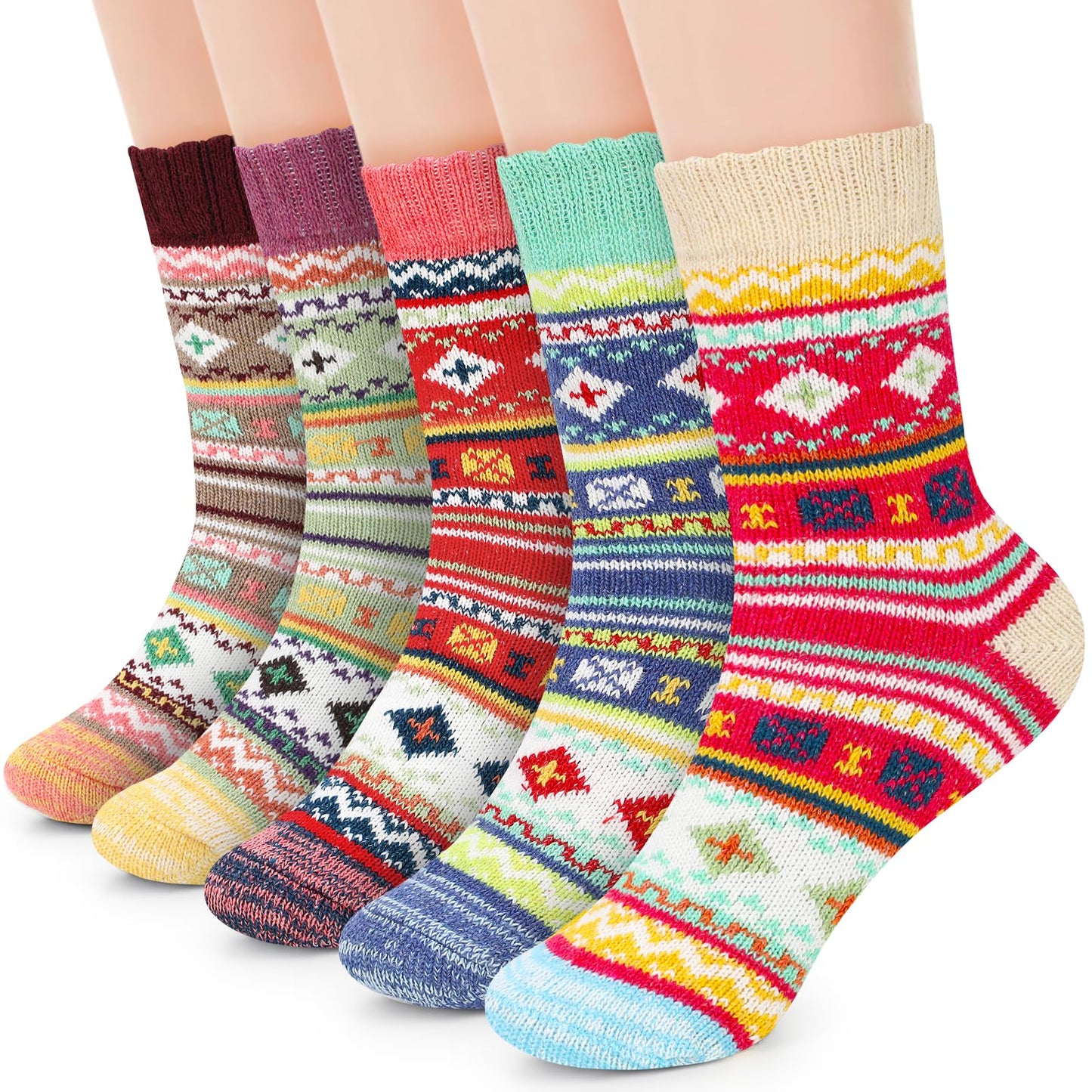 Airabc 5 Pairs of Women's Thermal Socks, Warm Winter Socks, Colourful Cosy and Breathable