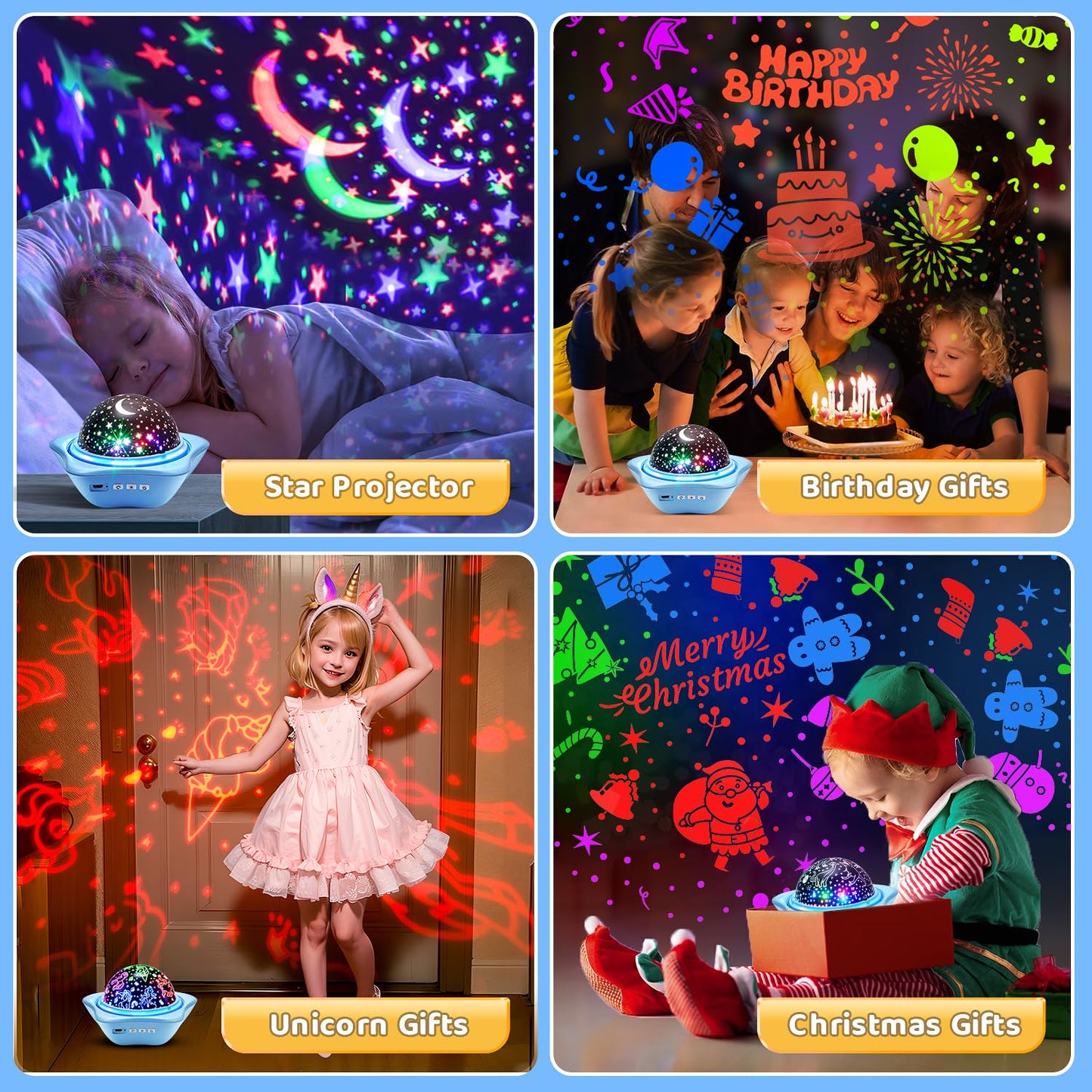 Sternenhimmel Projektor Kinder mit 15 Film, Nachtlicht Baby,Bluetooth,LED Projektor Sternenhimmel Nachttischlampe Kinder