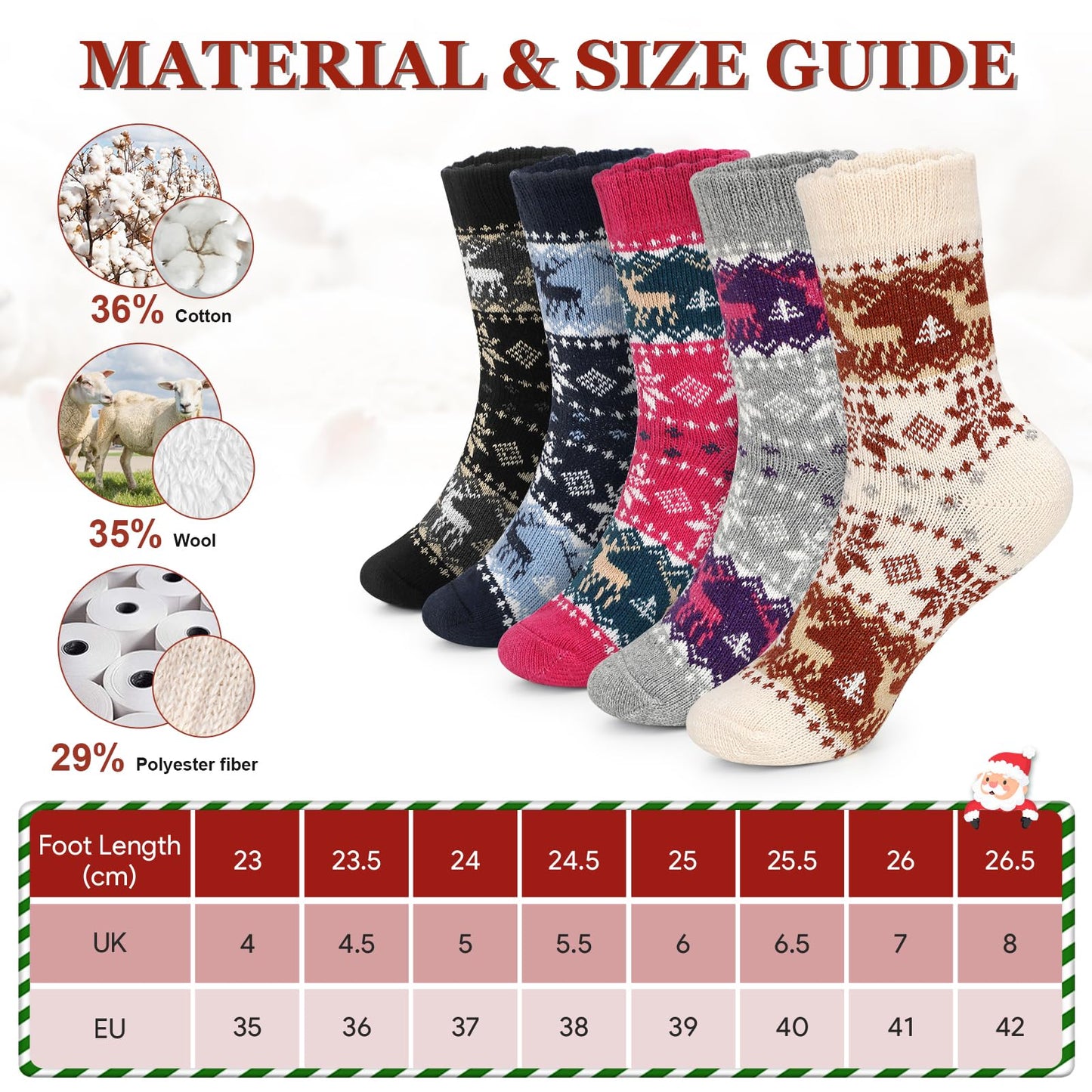 Airabc 5 Pairs of Women's Thermal Socks, Warm Winter Socks, Colourful Cosy and Breathable