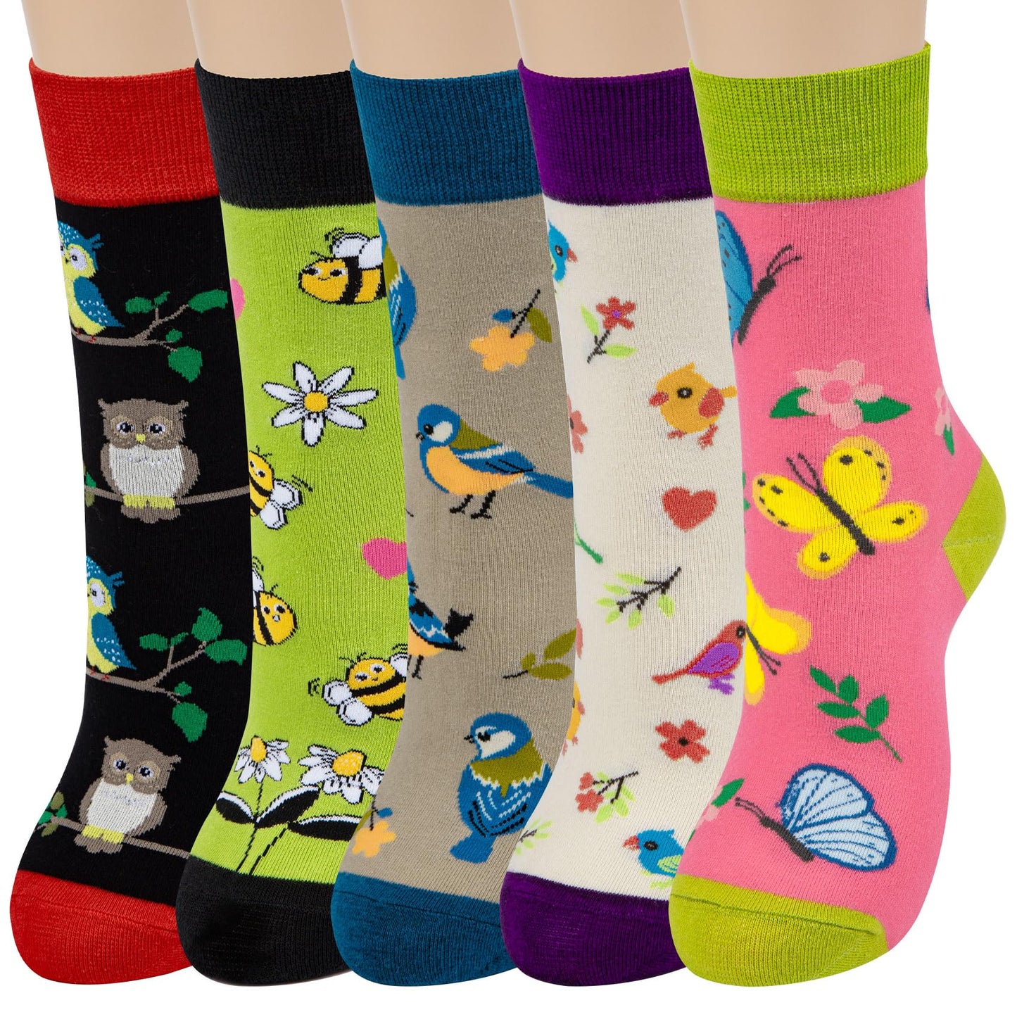 Chalier Cozy 5 Paar Damen Socken Hunde Katzen Motiven, Baumwolle