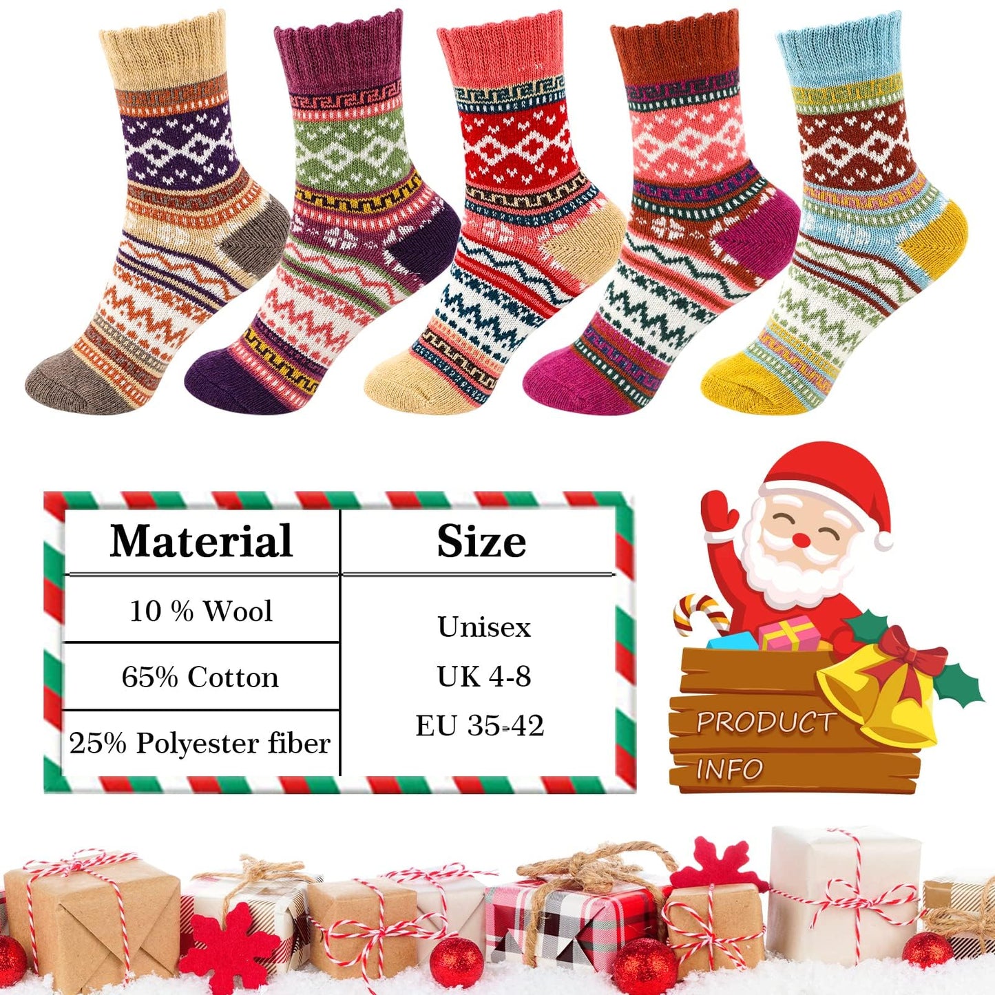 Airabc 5 Pairs of Women's Thermal Socks, Warm Winter Socks, Colourful Cosy and Breathable