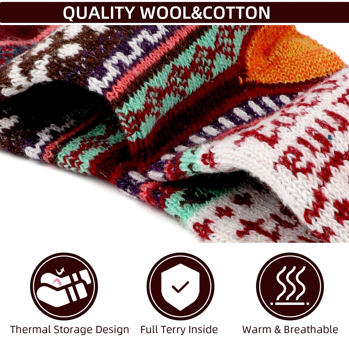 Airabc 5 Pairs of Women's Thermal Socks, Warm Winter Socks, Colourful Cosy and Breathable