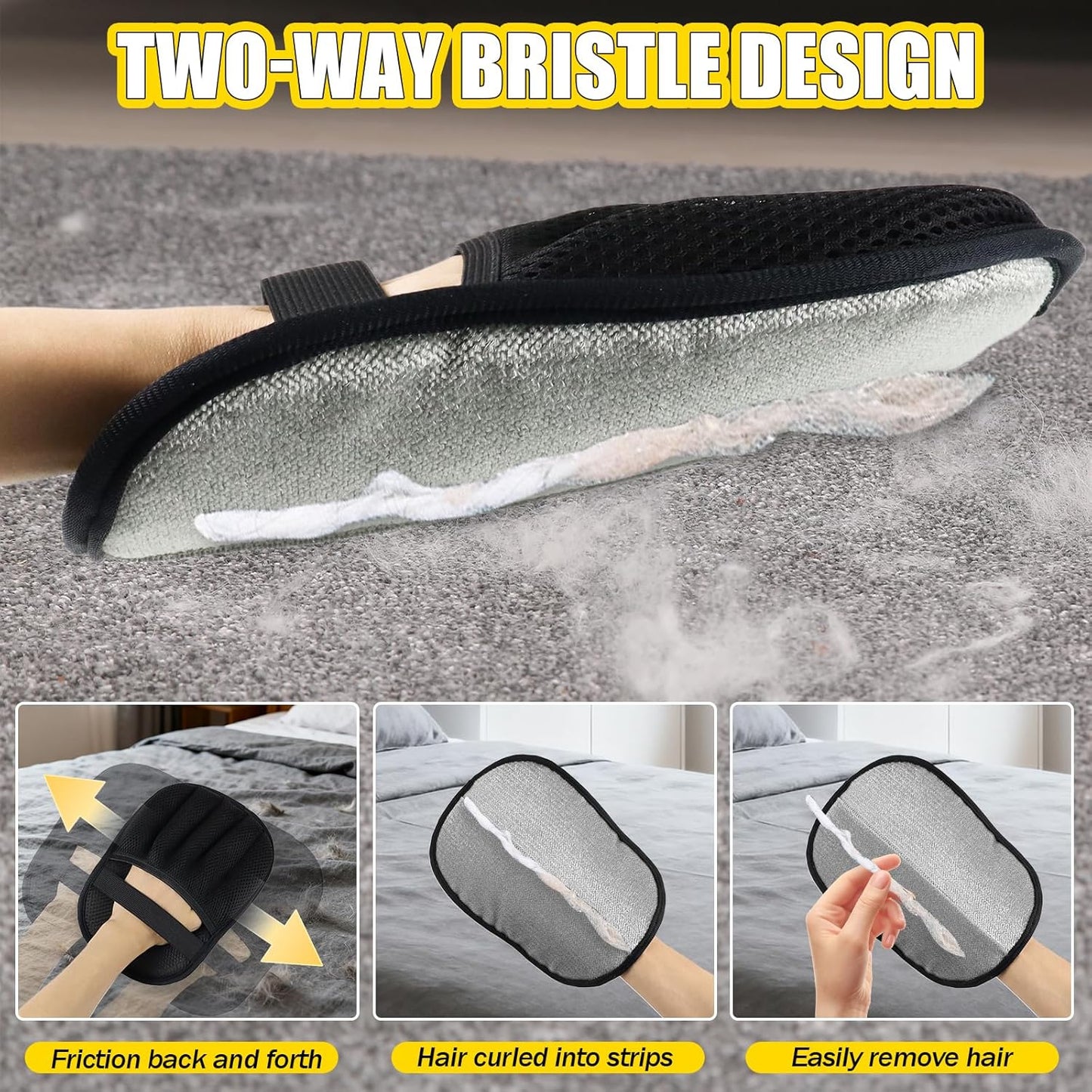 Handschuh, 3 Stück Fell Magnet Handschuh, Haarentfernungshandschuh für Katzen & Hunde