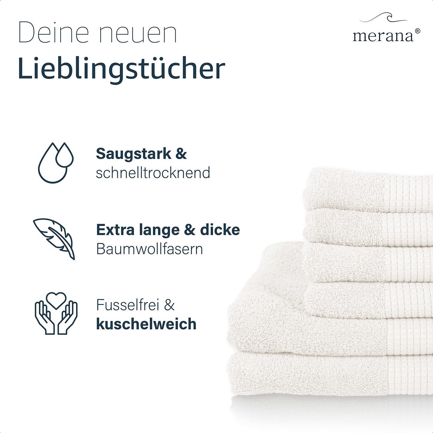 Merana Rome Handtuch Set | saugstark, weich und fusselfrei | Frottier Luxus Qualität | 100% Baumwolle | Oeko-TEX | 4 x Gästetücher (30x50cm))