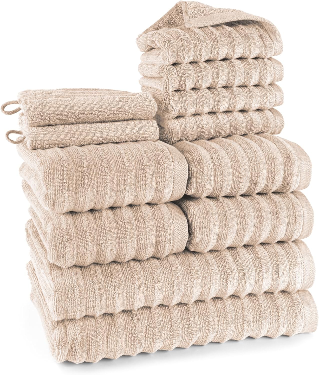 Pure Label 6-Piece Hand Towel Set with Hanging Loops Made of 100% Cotton, Absorbent and Soft, 2 x Bath Towels (70 x 140 cm), 2 x Hand Towels (50 x 100 cm), 2 x Guest Towels (30 x 50 cm),