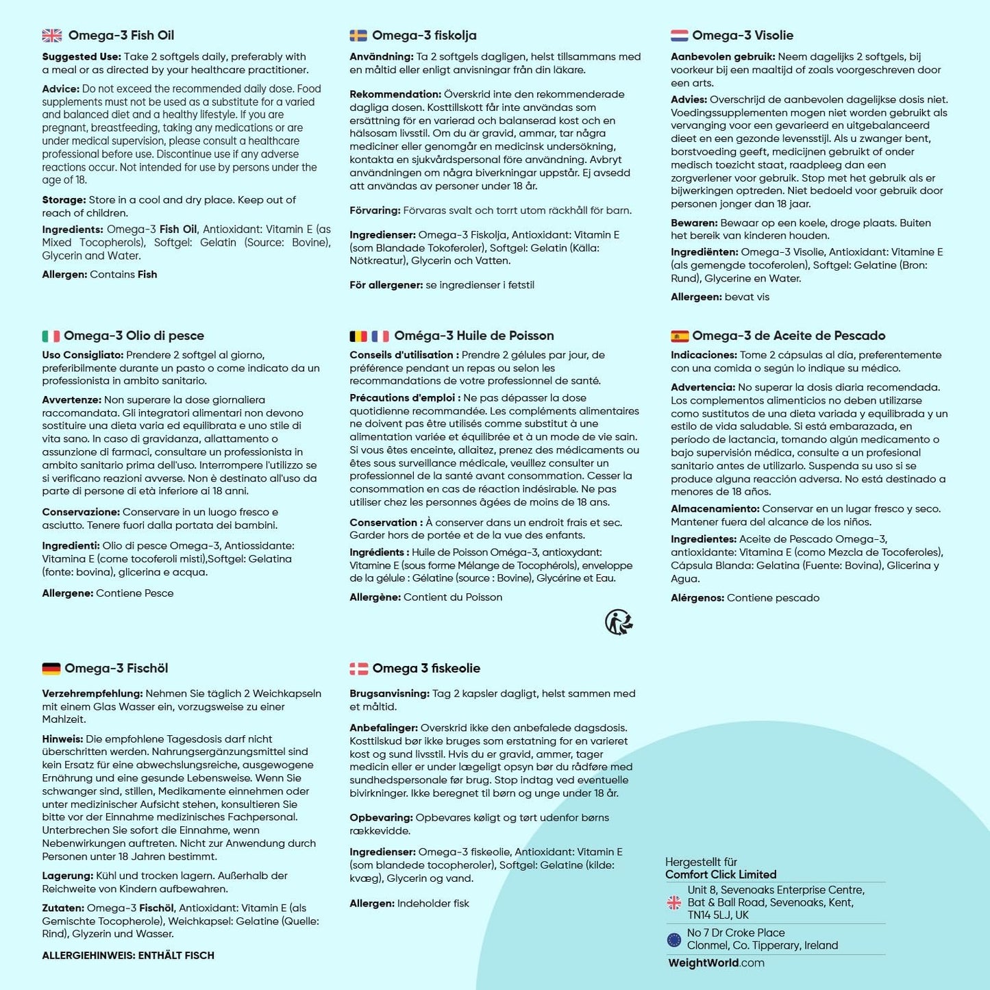 Omega 3 Weich-kapseln - 2000mg Fischöl mit 1100mg Omega-3, 660mg EPA & 440mg DHA pro Portion - 240 Softgels - EPA & DHA tragen zur normalen Herzfunktion bei (EFSA)