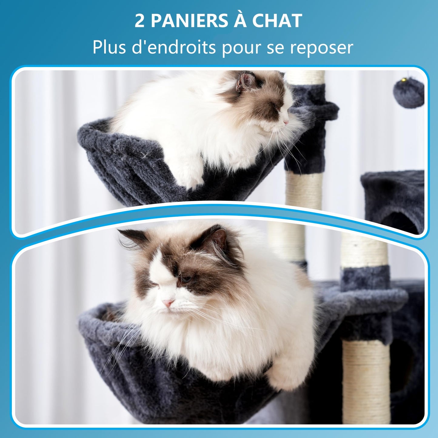 XXL Kratzbaum mit 2 groß Plattform, 3 Höhlen, 2 Korb, Plüschbälle und Sisal Kratzbäume