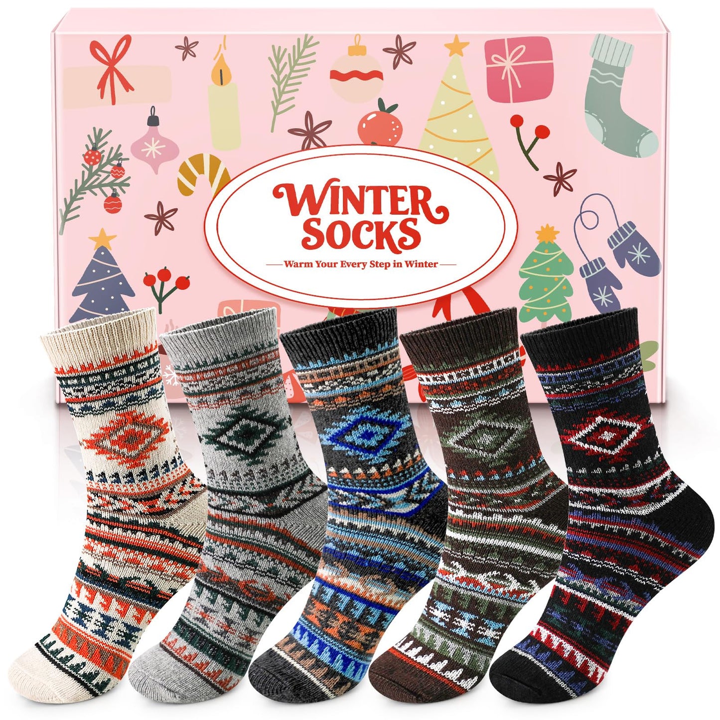 Airabc 5 Pairs of Women's Thermal Socks, Warm Winter Socks, Colourful Cosy and Breathable