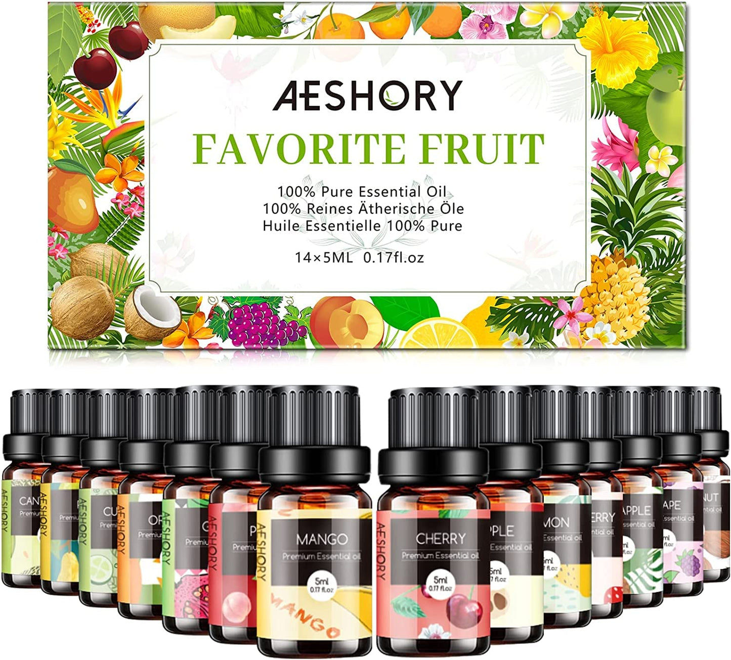 AESHORY 14 x 5 ml Hotel Essential Oils Set, Aroma Diffuser Oil Fragrance for Humidifier, Fresh Air