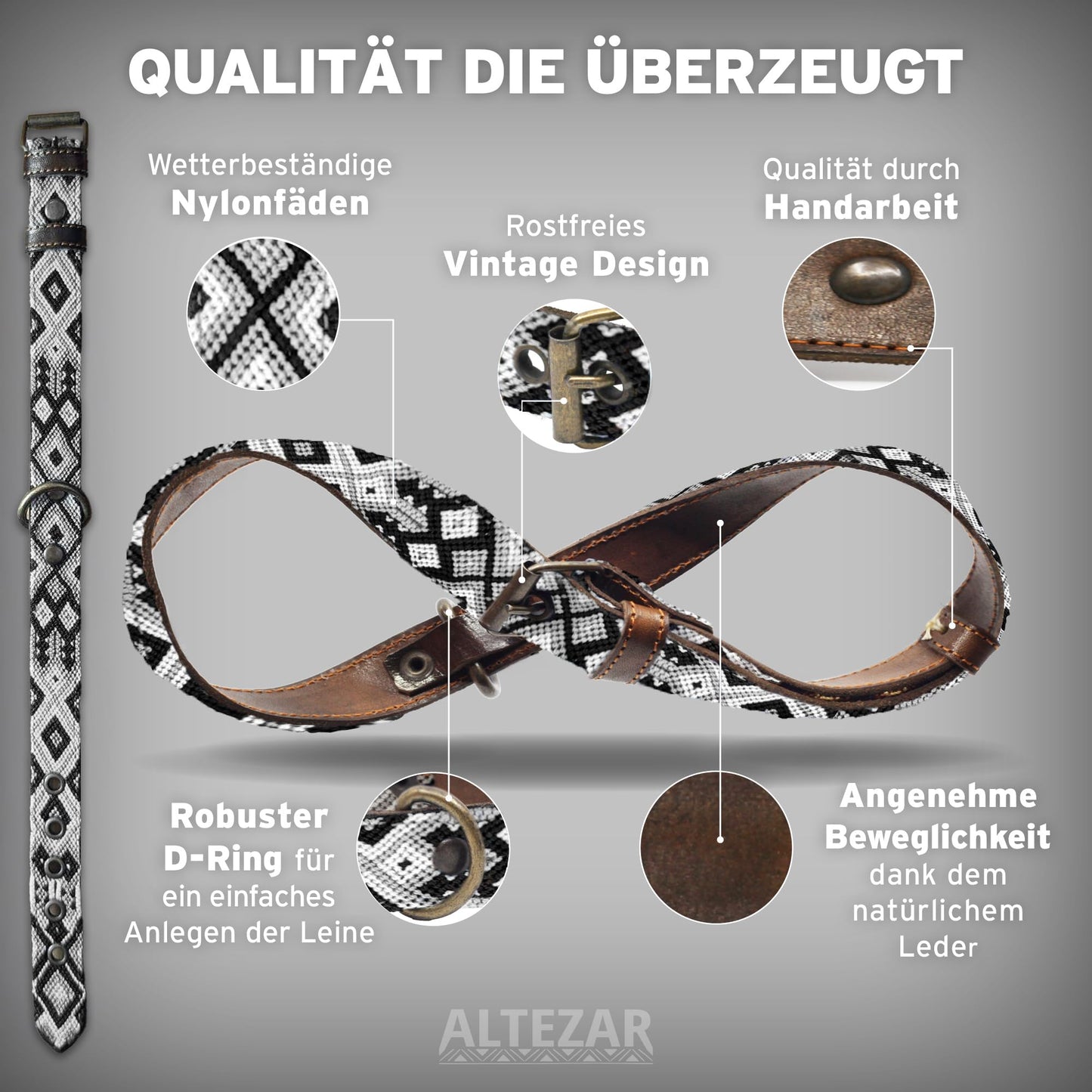 Hundehalsband Leder - braunes Rindsleder Tribal Grün/Braun/Beiges