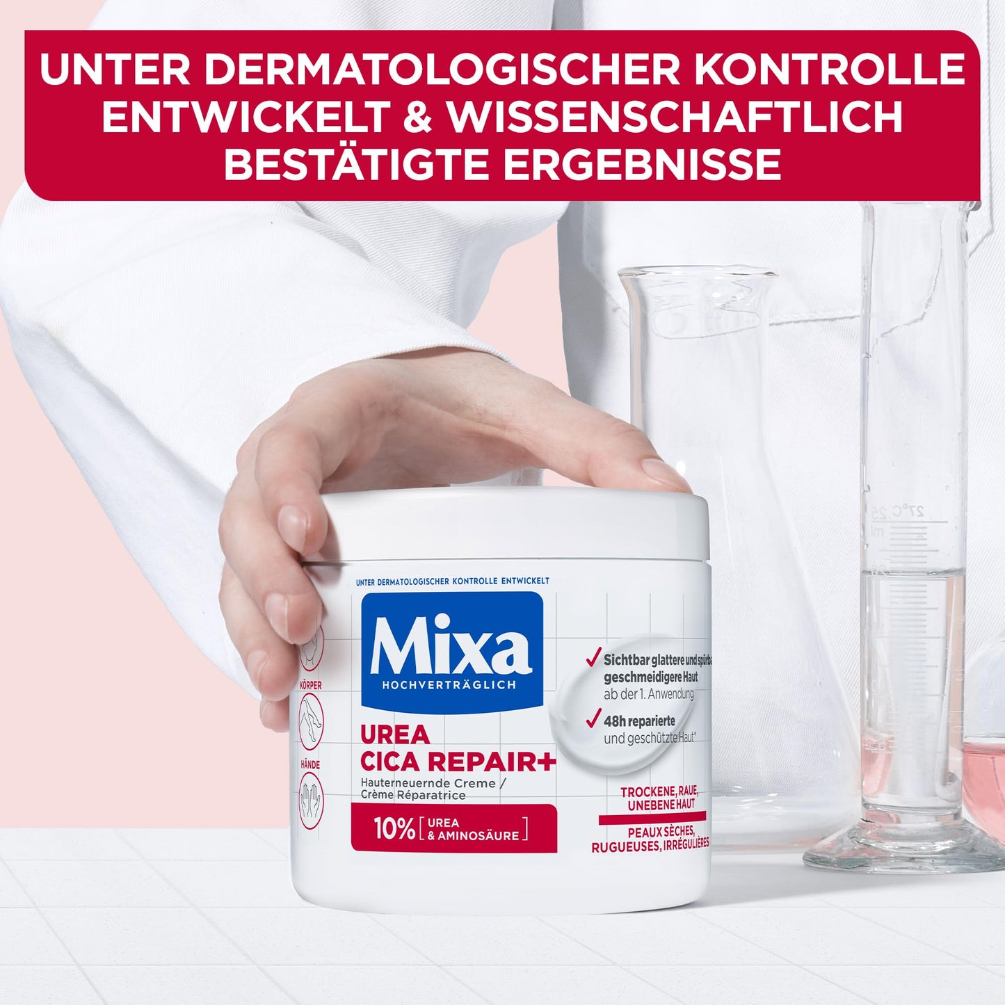 Mixa Urea hauterneuernde Creme mit Urea & Niacinamide, für trockene und raue und unebene Haut, repariert und glättet, Feuchtigkeitspflege für Hände und Gesicht