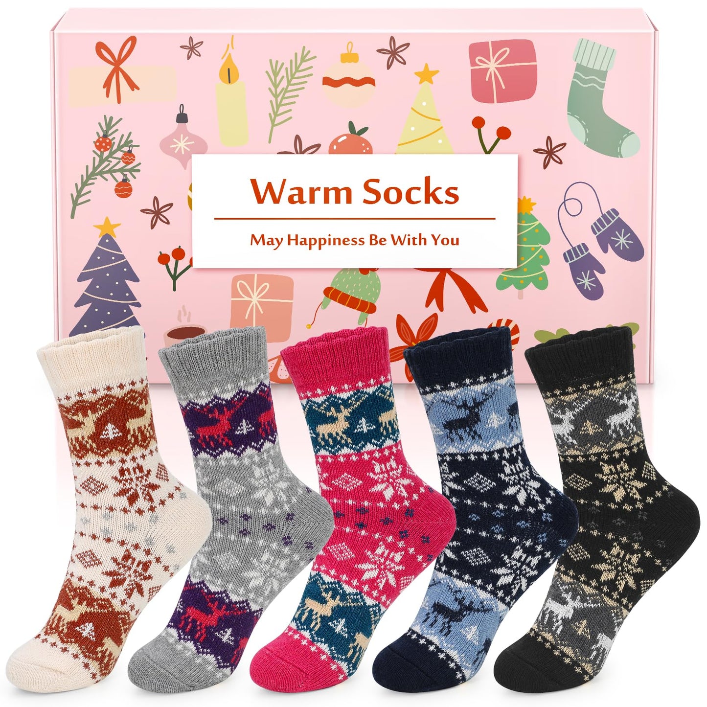 Airabc 5 Pairs of Women's Thermal Socks, Warm Winter Socks, Colourful Cosy and Breathable