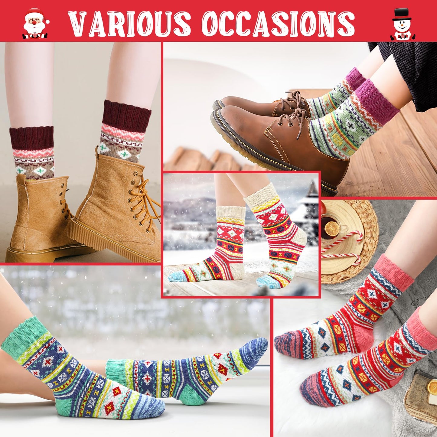 Airabc 5 Pairs of Women's Thermal Socks, Warm Winter Socks, Colourful Cosy and Breathable
