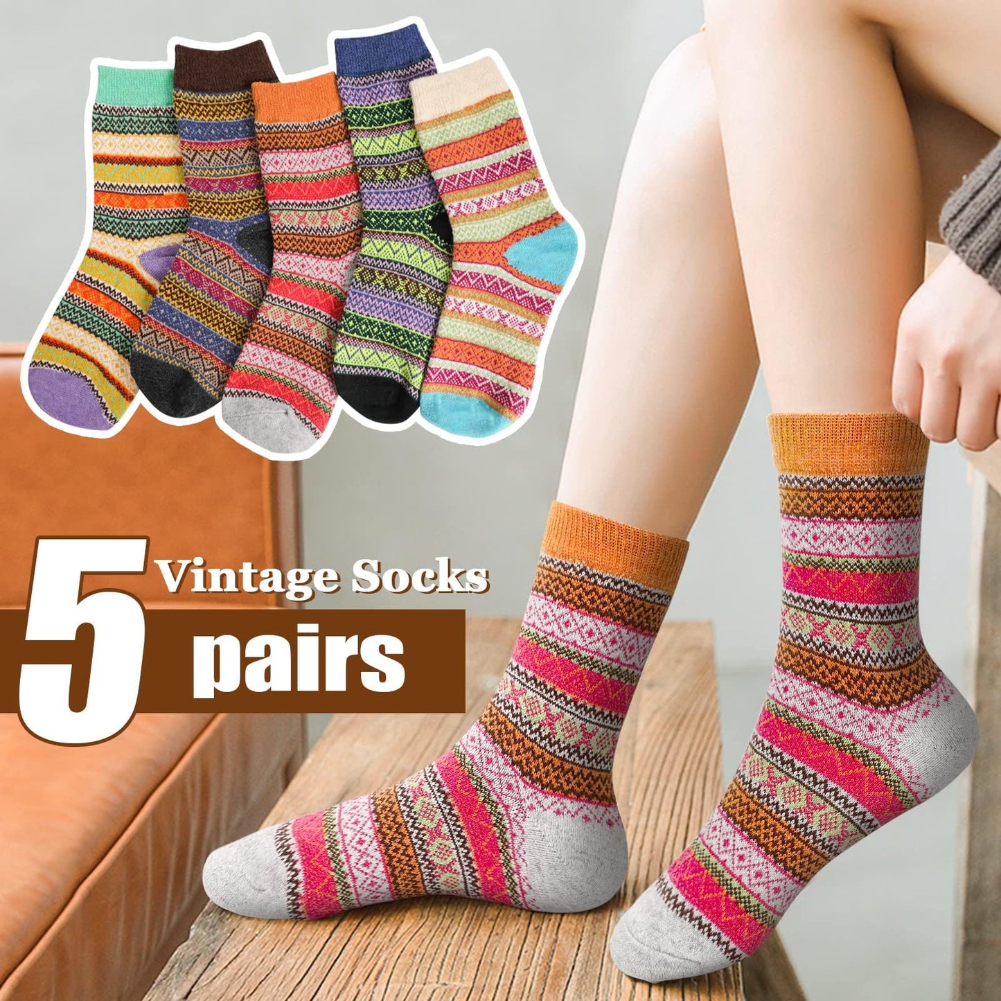 Airabc 5 Pairs of Women's Thermal Socks, Warm Winter Socks, Colourful Cosy and Breathable