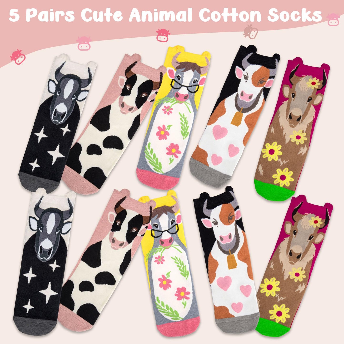 Chalier Cozy 5 Paar Damen Socken Hunde Katzen Motiven, Baumwolle