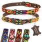 Hundehalsband Leder - braunes Rindsleder Tribal Grün/Braun/Beiges