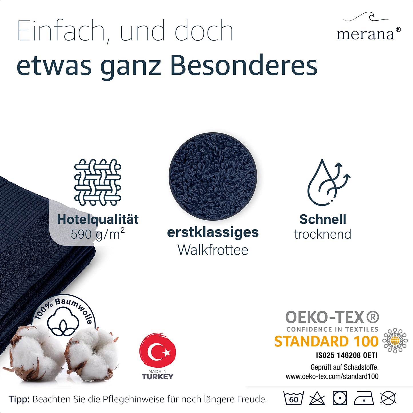 Merana Rome Handtuch Set | saugstark, weich und fusselfrei | Frottier Luxus Qualität | 100% Baumwolle | Oeko-TEX | 4 x Gästetücher (30x50cm))