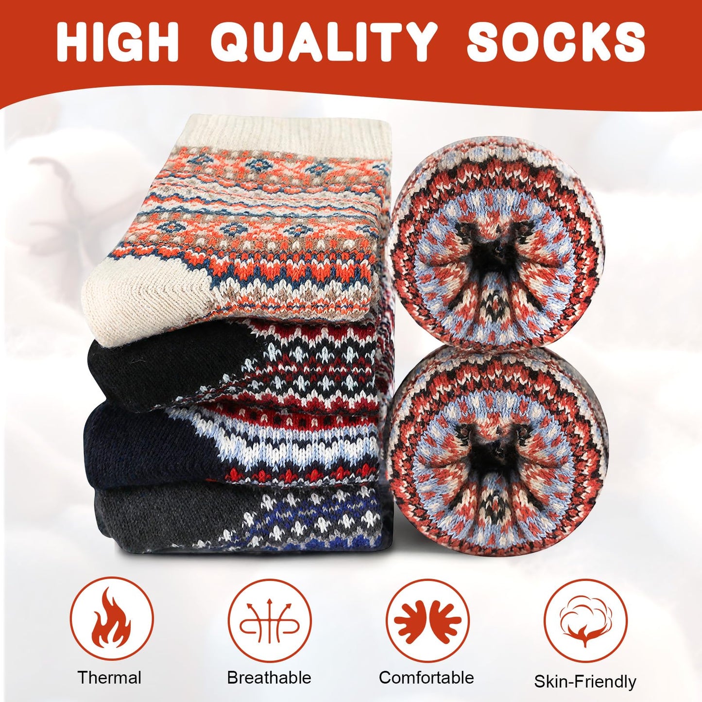 Airabc 5 Pairs of Women's Thermal Socks, Warm Winter Socks, Colourful Cosy and Breathable