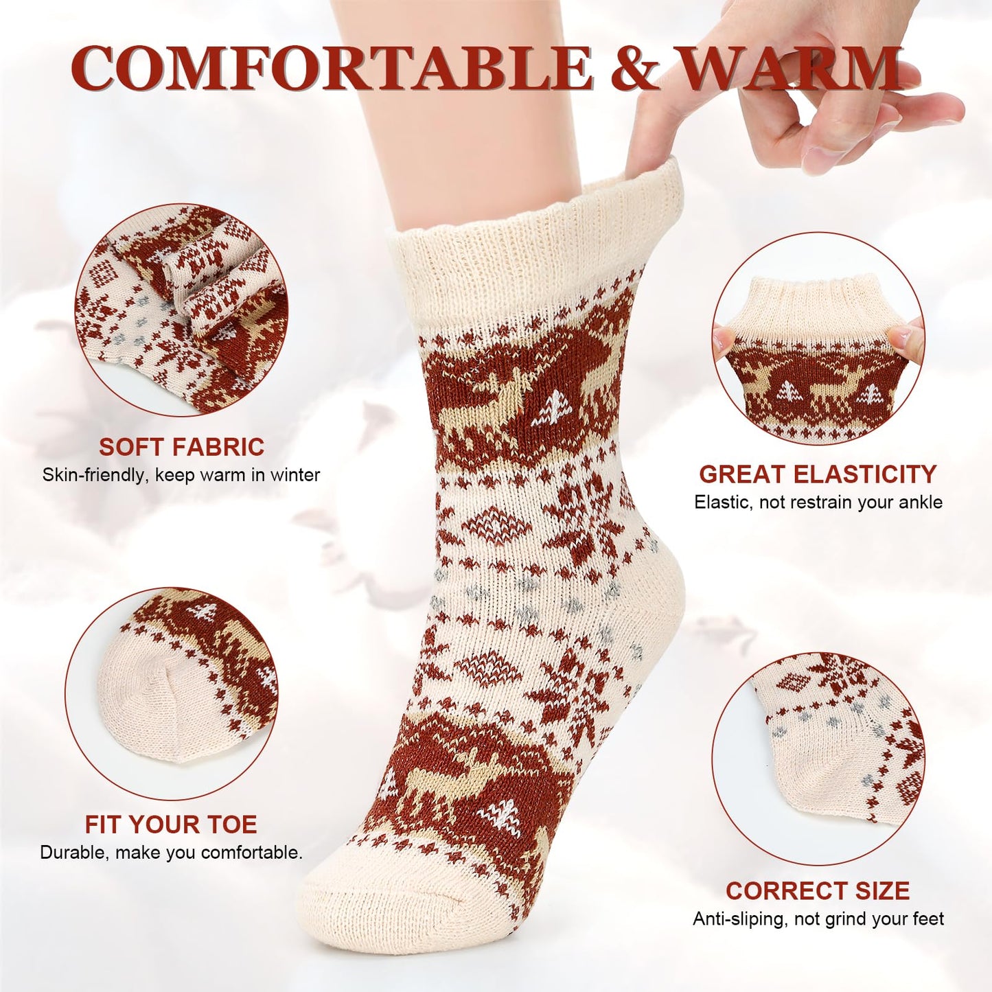 Airabc 5 Pairs of Women's Thermal Socks, Warm Winter Socks, Colourful Cosy and Breathable