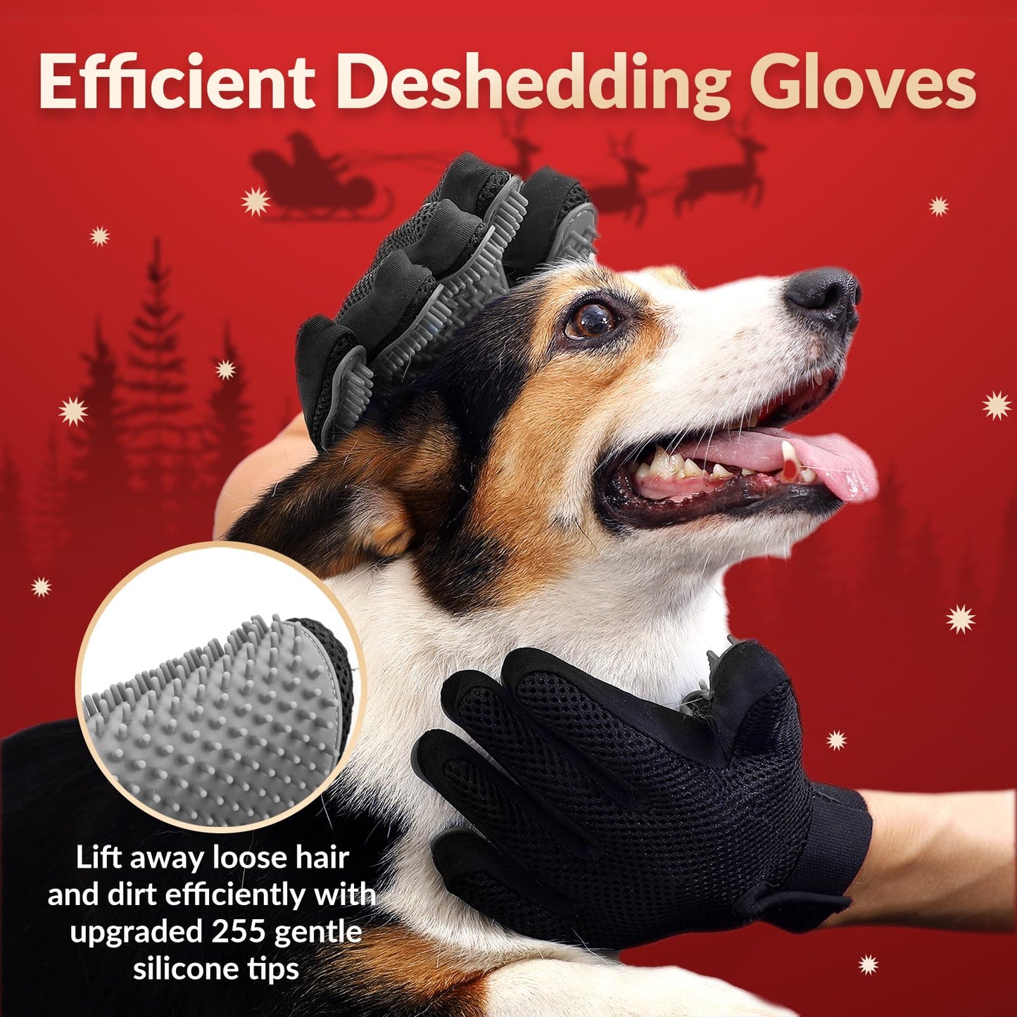 Pet Grooming Glove, Gentle Deshedding Brush - Efficient Pet Hair Remover Glove