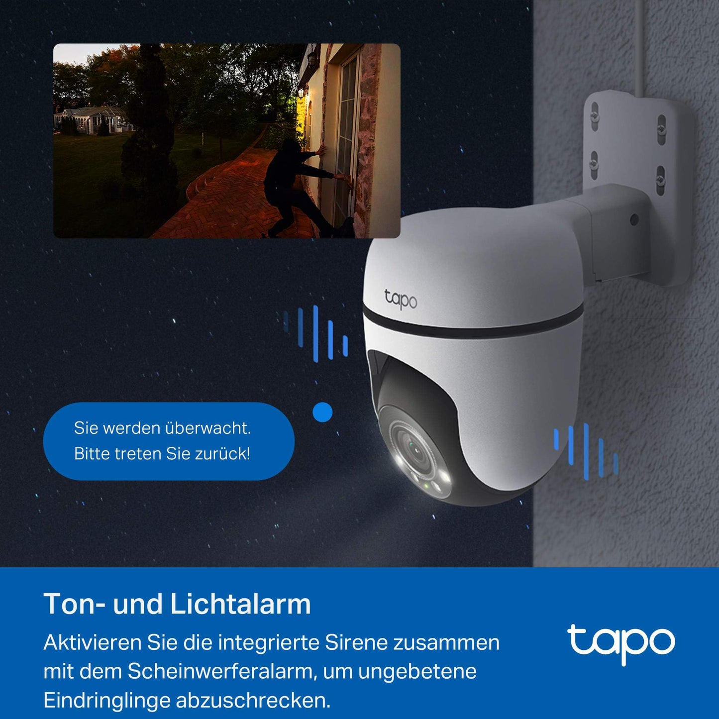 WLAN Überwachungskamera Außen, 360° Sichtbereich, 1080p Auflösung, Bewegungserkennung, Nachtsicht bis zu 30 m