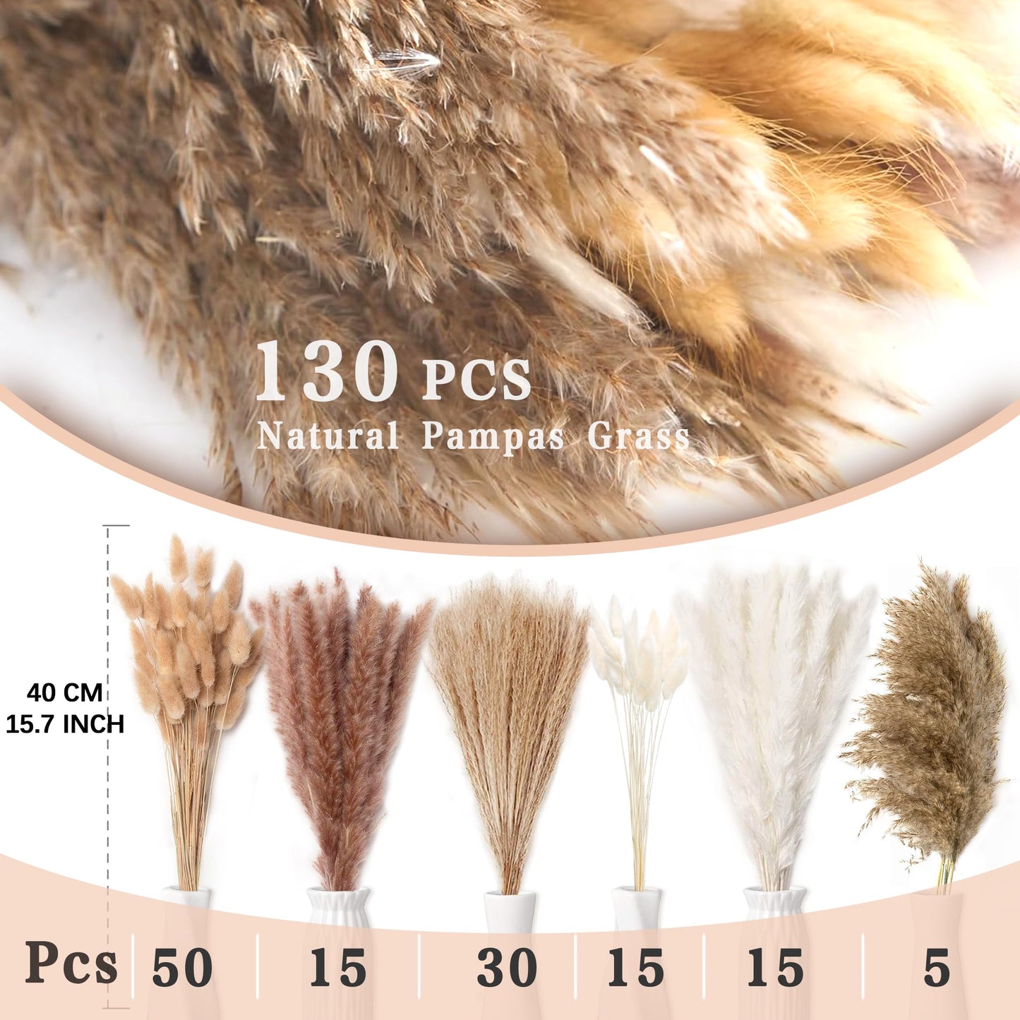 Pampasgras Getrocknet - Natürliche, Braun, Trockenblumen Strauß Dried Flowers, für Heim Decor