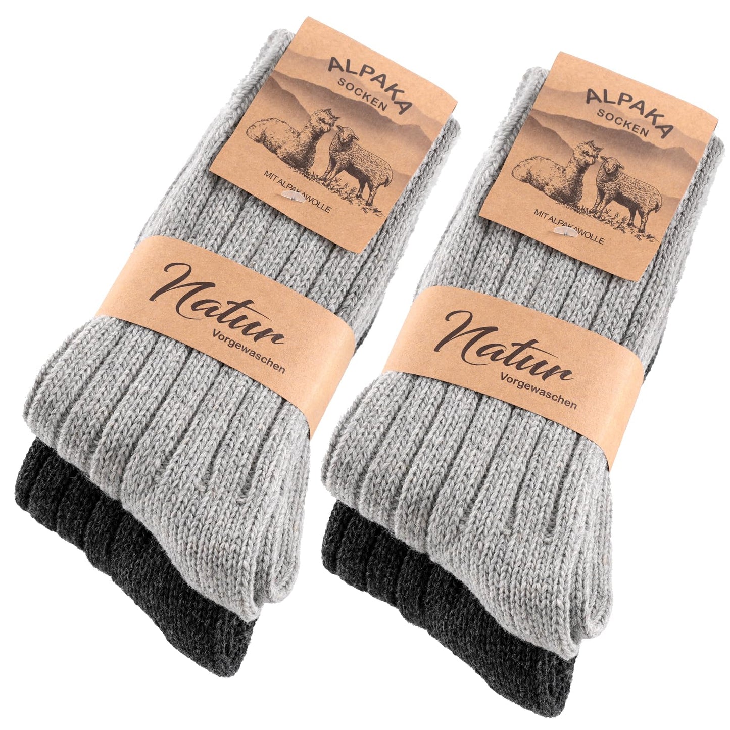 4 Paar Alpaka Socken für Herren Damen, Atmungsative Thermosocken Extra Warm, Dicke Wintersocken mit Alpakawolle
