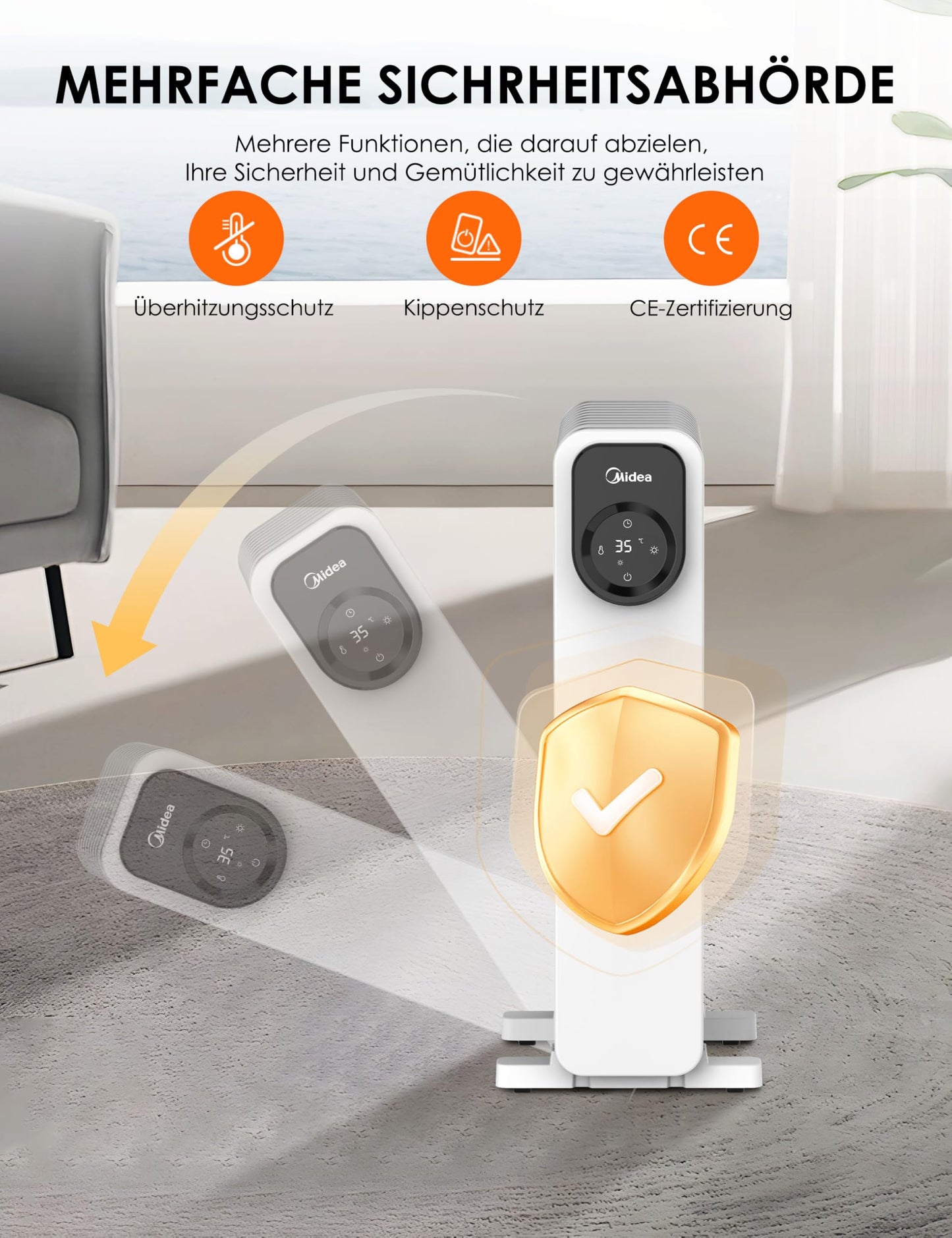 2300W 11 Rippen tragbarer Elektroheizer mit Drehknopfregelung und einstellbarem Thermostat, 3 Heizstufen, Kipp- und Überhitzungsschutz, ultra-leise im Büro & Zuhause