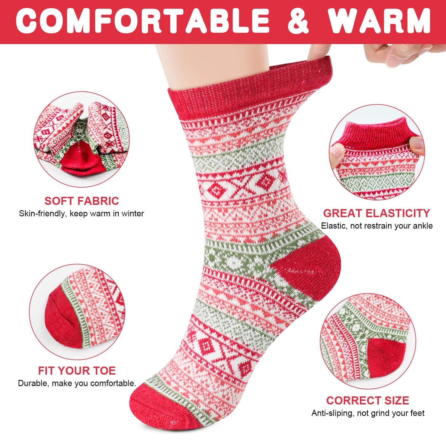 Airabc 5 Pairs of Women's Thermal Socks, Warm Winter Socks, Colourful Cosy and Breathable