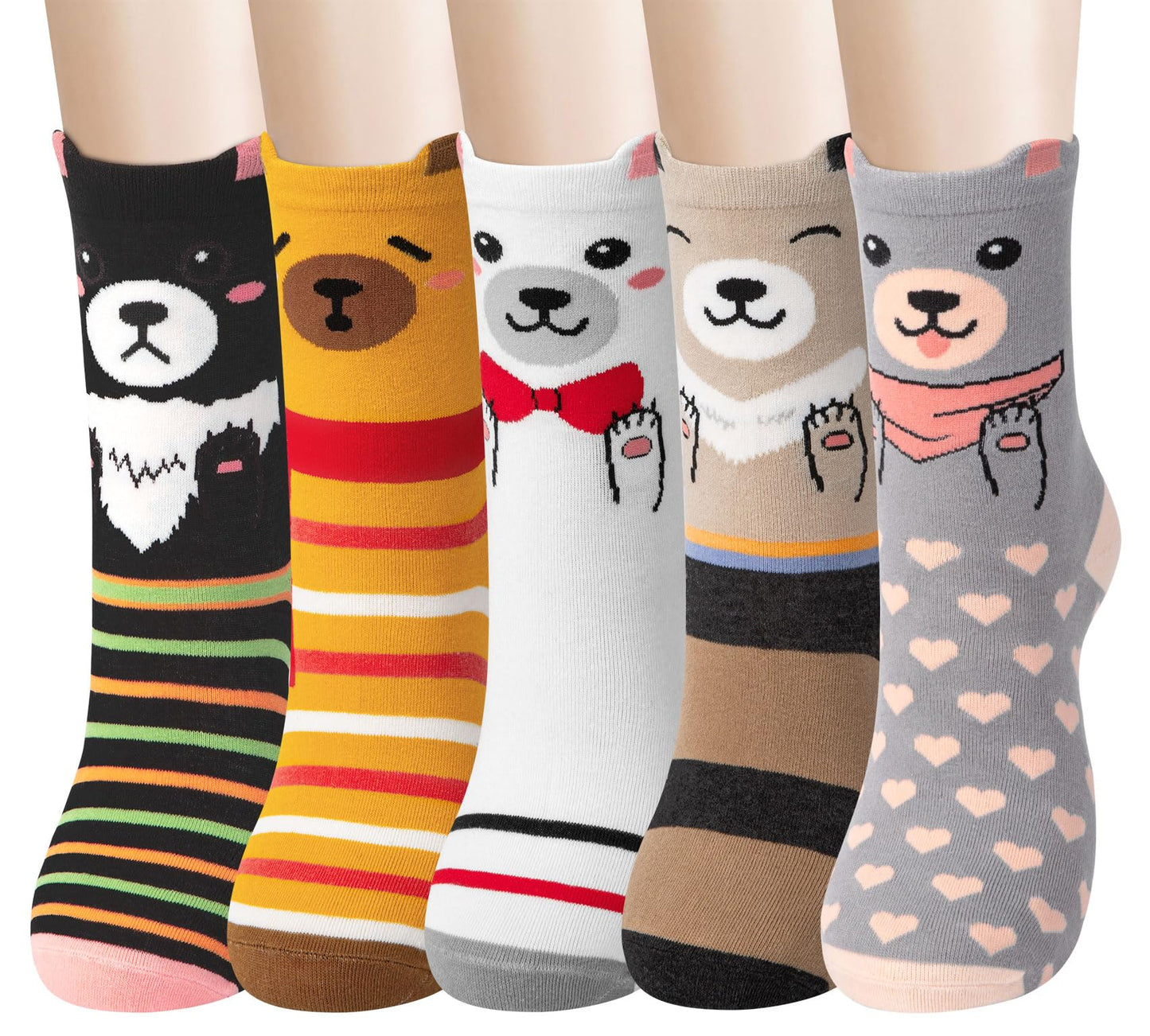 Chalier Cozy 5 Paar Damen Socken Hunde Katzen Motiven, Baumwolle