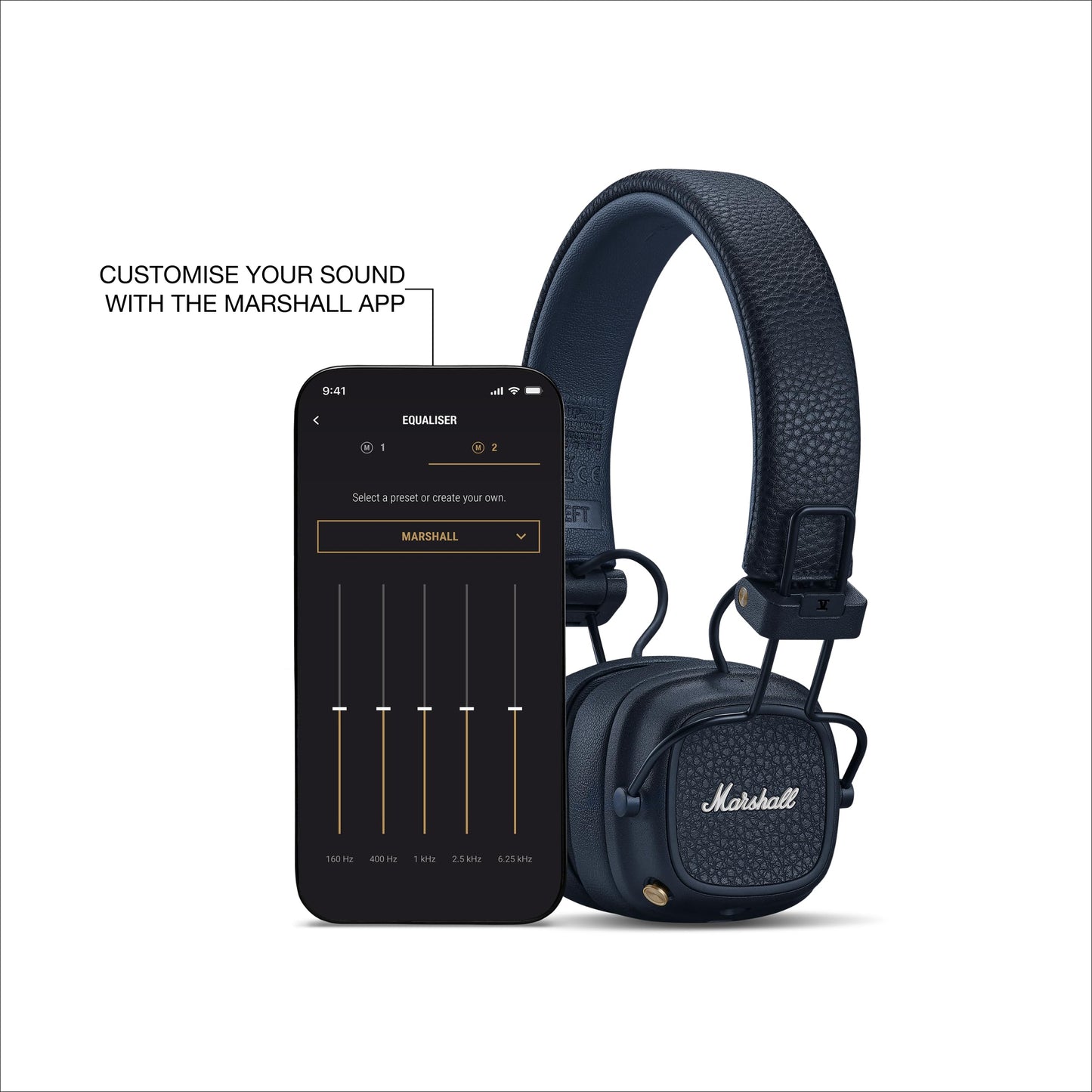 Marshall Major V Bluetooth Headphones, 100 Hours Playtime - Black