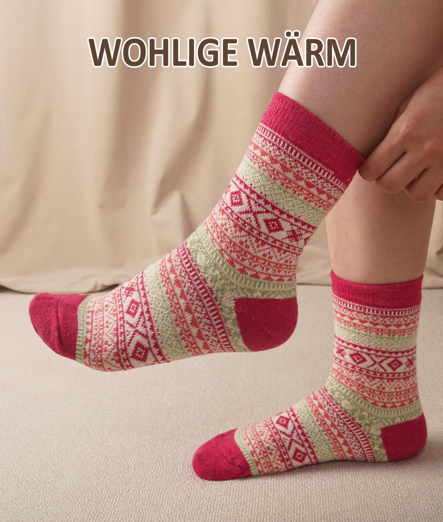 Wool Socks Women's 5 Pairs, Thick Winter Socks, Colourful Thermal Socks Gifts