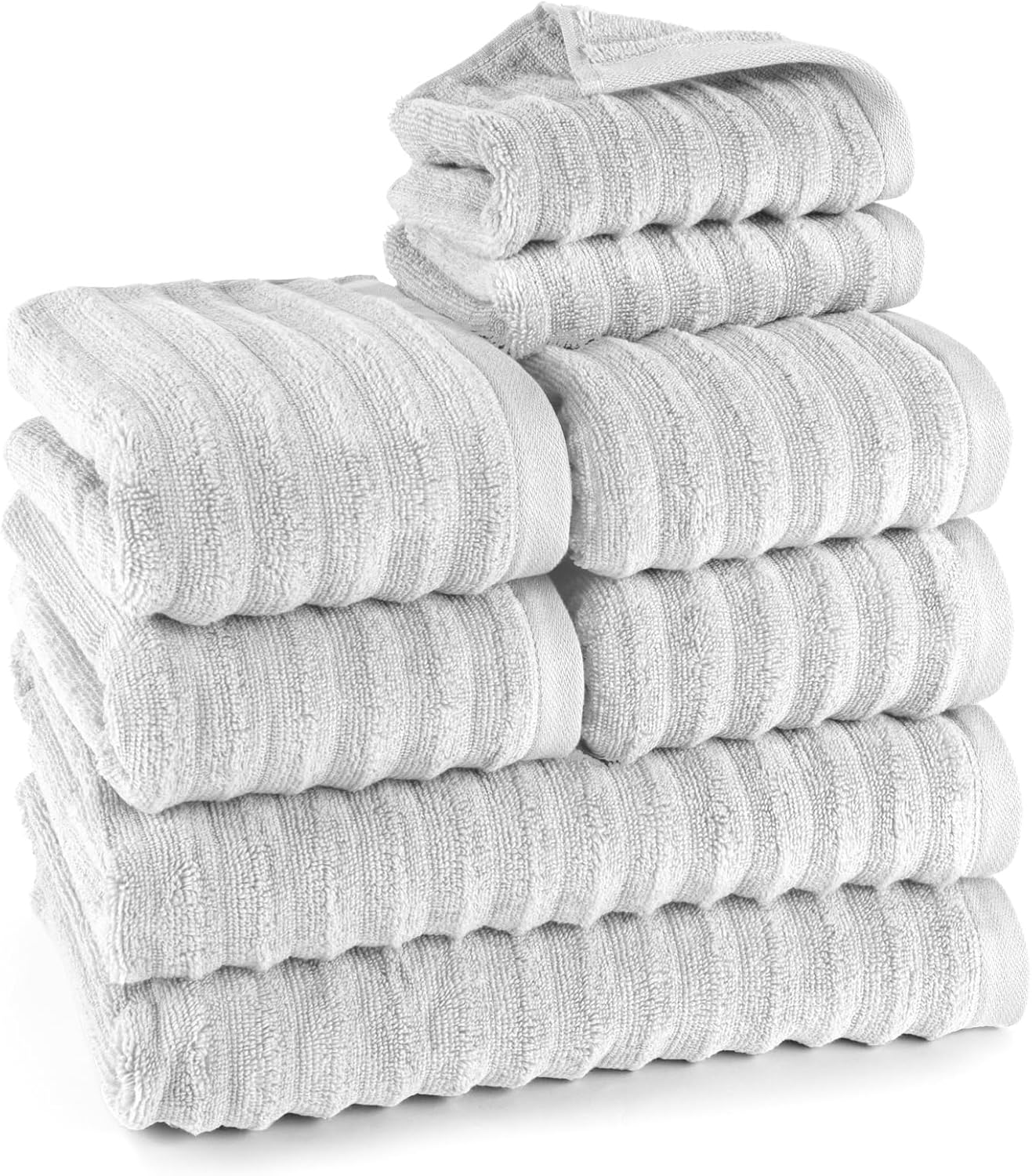 Pure Label 6-Piece Hand Towel Set with Hanging Loops Made of 100% Cotton, Absorbent and Soft, 2 x Bath Towels (70 x 140 cm), 2 x Hand Towels (50 x 100 cm), 2 x Guest Towels (30 x 50 cm),