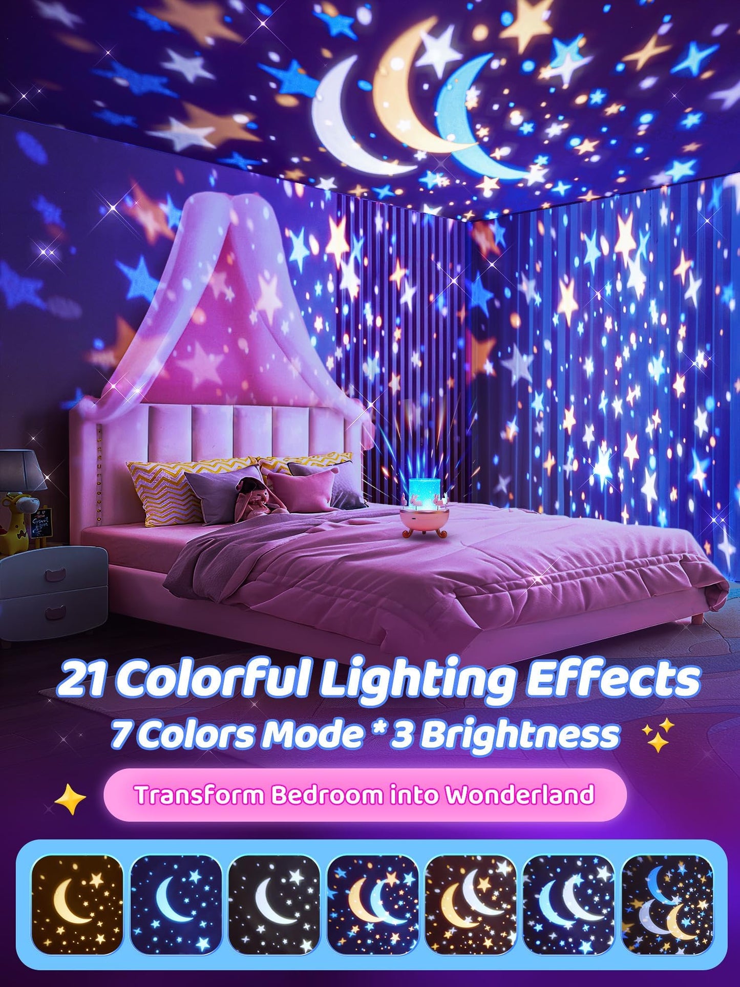 Starry Sky Projector Baby with 15 Films, Music Box Unicorn with 15 Music, 7 Colours Bedside Lamp, Night Light, Unicorn Toy, Girls Toy, Children's Room Decoration