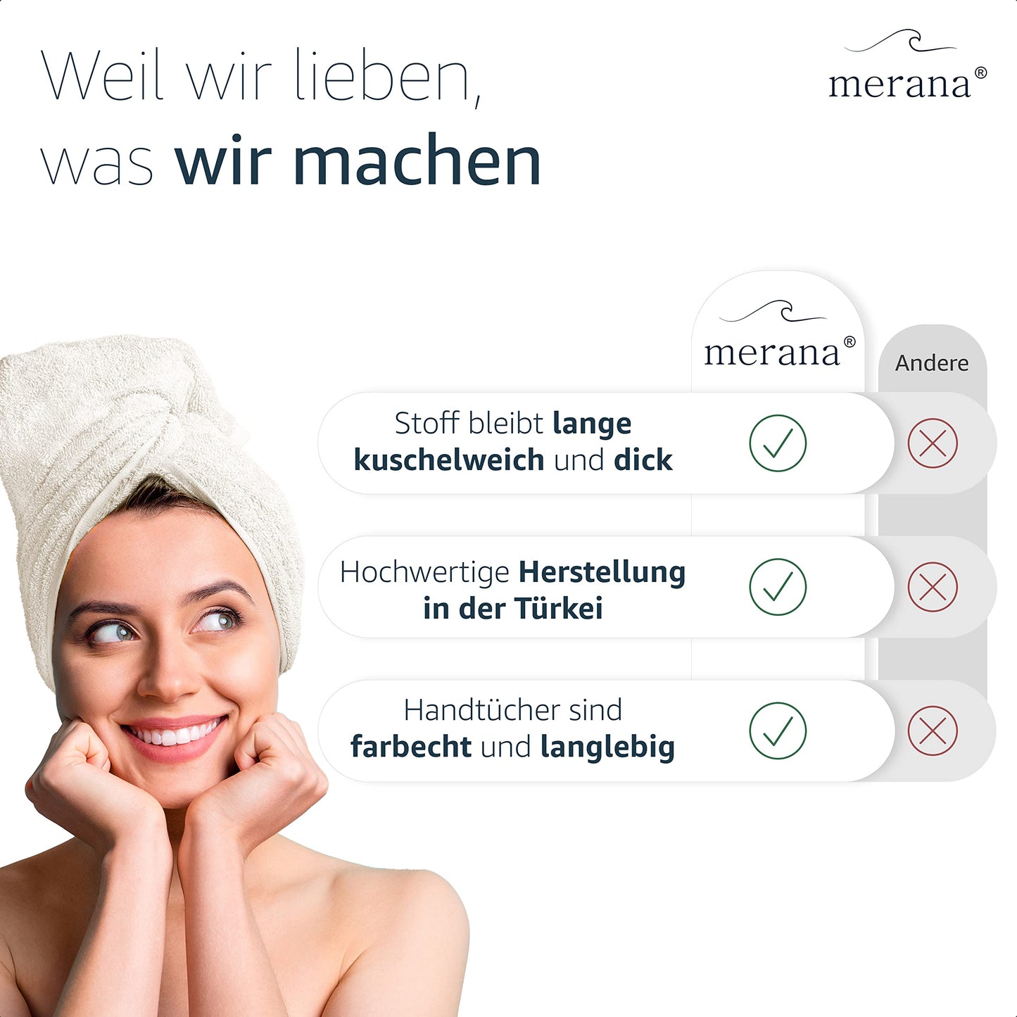 Merana Rome Handtuch Set | saugstark, weich und fusselfrei | Frottier Luxus Qualität | 100% Baumwolle | Oeko-TEX | 4 x Gästetücher (30x50cm))