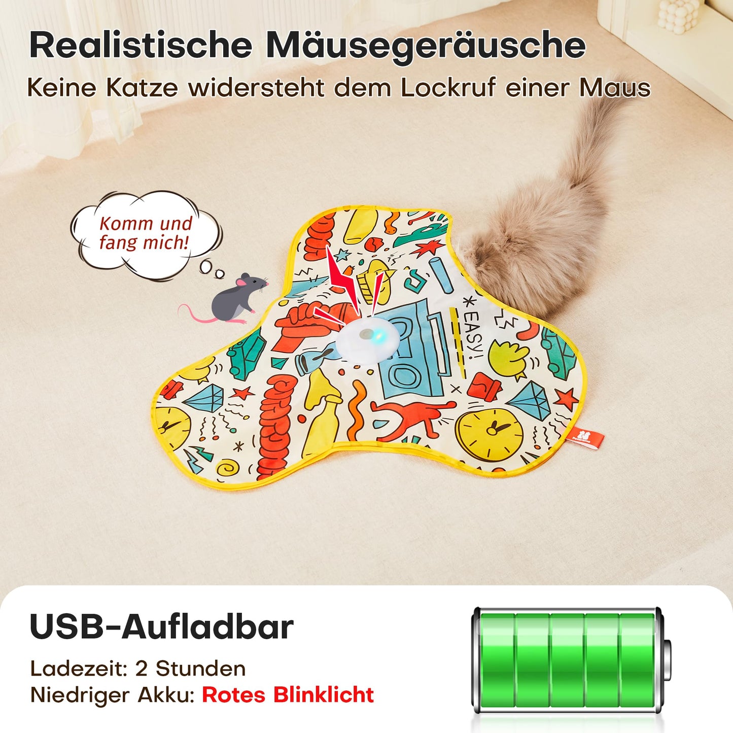 Potaroma Interaktives Katzenspielzeug mit Federautomatik - deales Bewegungsspielzeug für aktive Wohnungskatzen