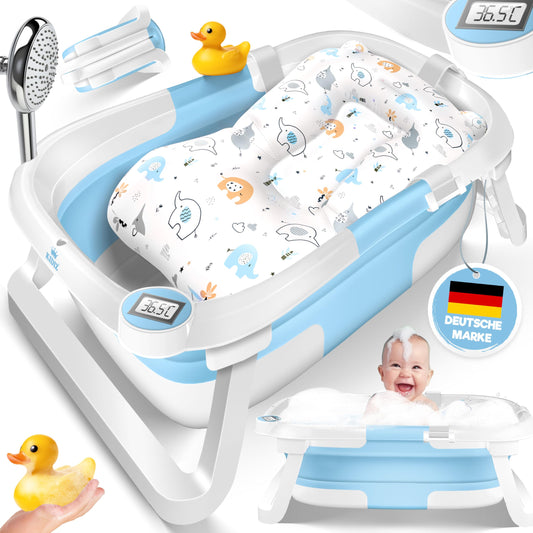 Baby Badewanne | Babywanne platzsparend & faltbar mit Thermostat & Kissen