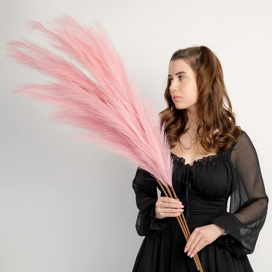 ORNA Artificial Pampas Grass Artificial Flower Long Branches Extra Fluffy 114 cm High (3 Stems x 20 Forks) for Modern Home Decoration