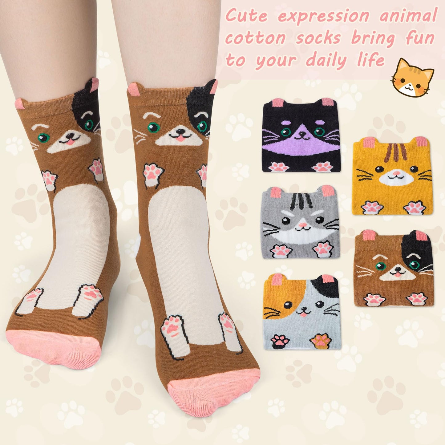 Chalier Cozy 5 Paar Damen Socken Hunde Katzen Motiven, Baumwolle