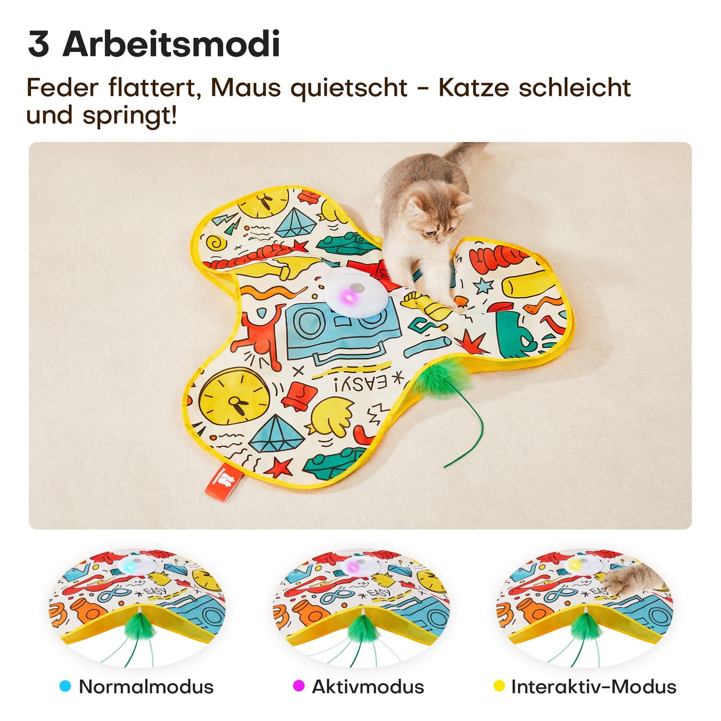 Potaroma Interaktives Katzenspielzeug mit Federautomatik - deales Bewegungsspielzeug für aktive Wohnungskatzen