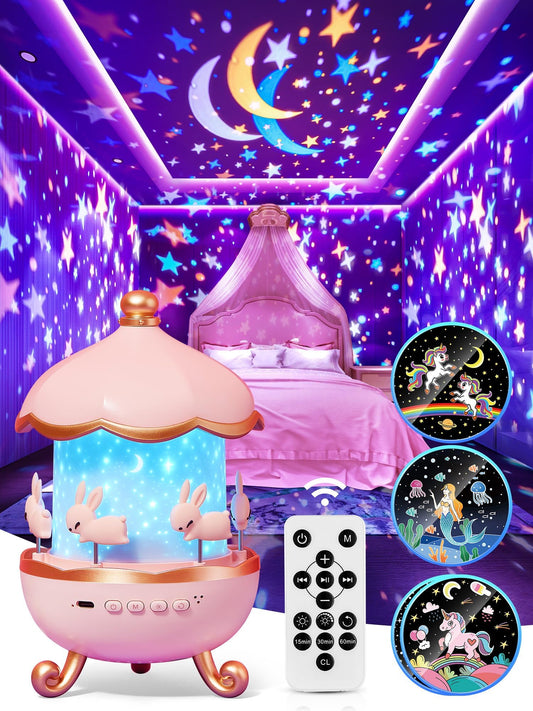 Starry Sky Projector Baby with 15 Films, Music Box Unicorn with 15 Music, 7 Colours Bedside Lamp, Night Light, Unicorn Toy, Girls Toy, Children's Room Decoration