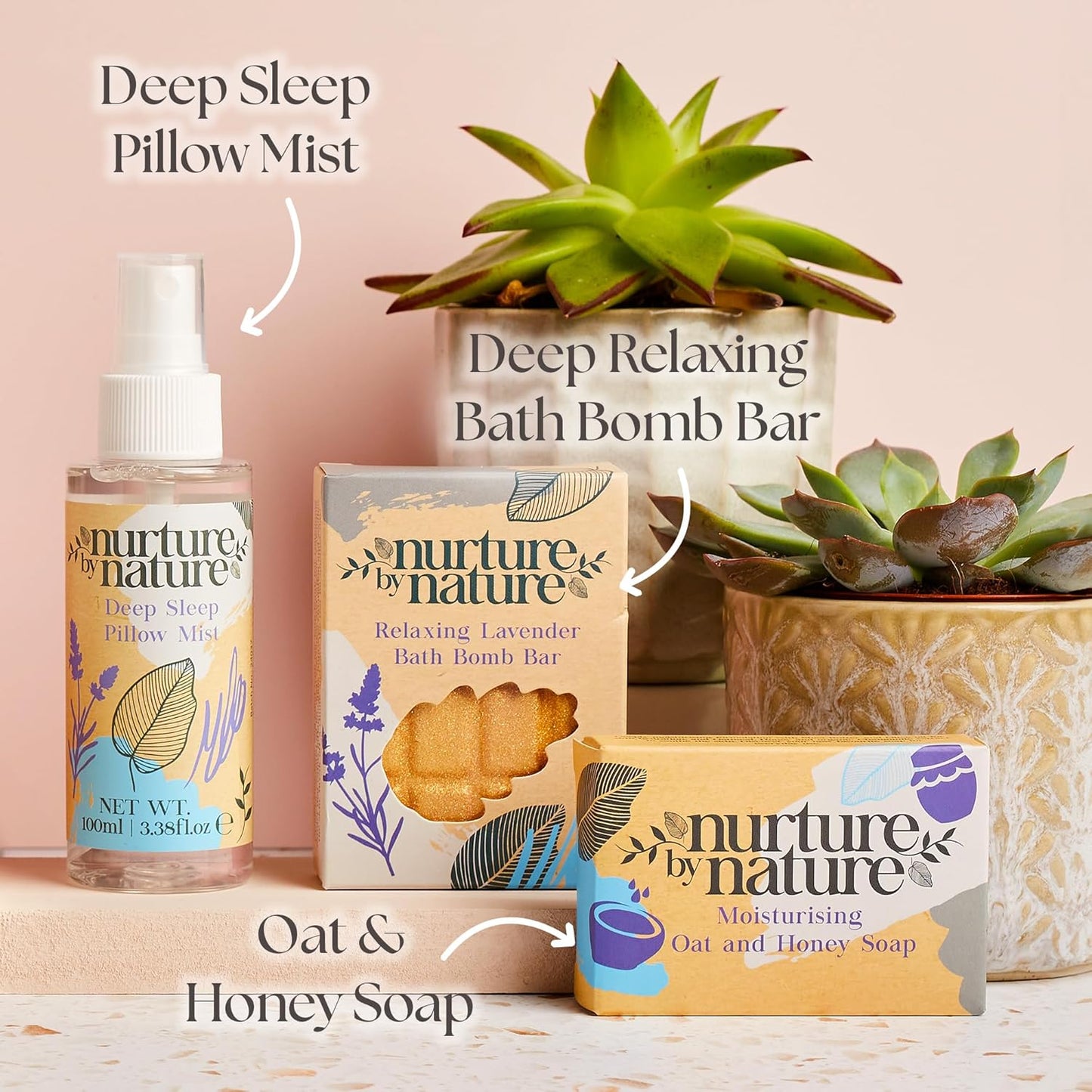 Nurture by Nature Relax Box, Gift Set for Women, Lavender Pillow Mist, Bath Salts, Bath Bomb, Candle and More, Beauty Gift Sets, Wellness Gifts for Women