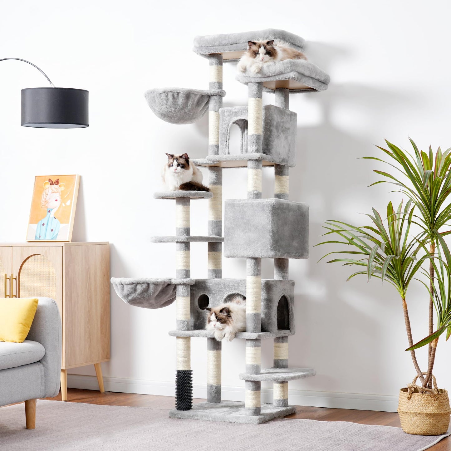 XXL Kratzbaum mit 2 groß Plattform, 3 Höhlen, 2 Korb, Plüschbälle und Sisal Kratzbäume