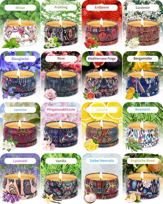 Scented Candle for Women, Scented Candles Gifts, Pack of 16 Scented Candles in Glass, 180 Hours, 100% Soy Wax
